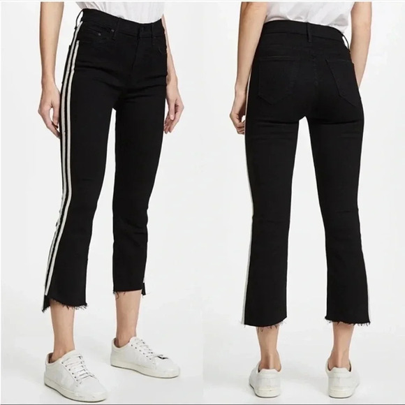 MOTHER Denim - Mother Insider Crop Step Fray Guilty Racer Stripe Skinny Ankle Jeans Black 25